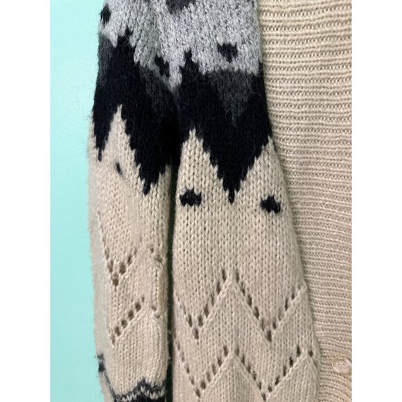 Topshop Womens Nordic Fair Isle Knit Cardigan Button Front Beige/Gray/Black Size - Picture 4 of 9